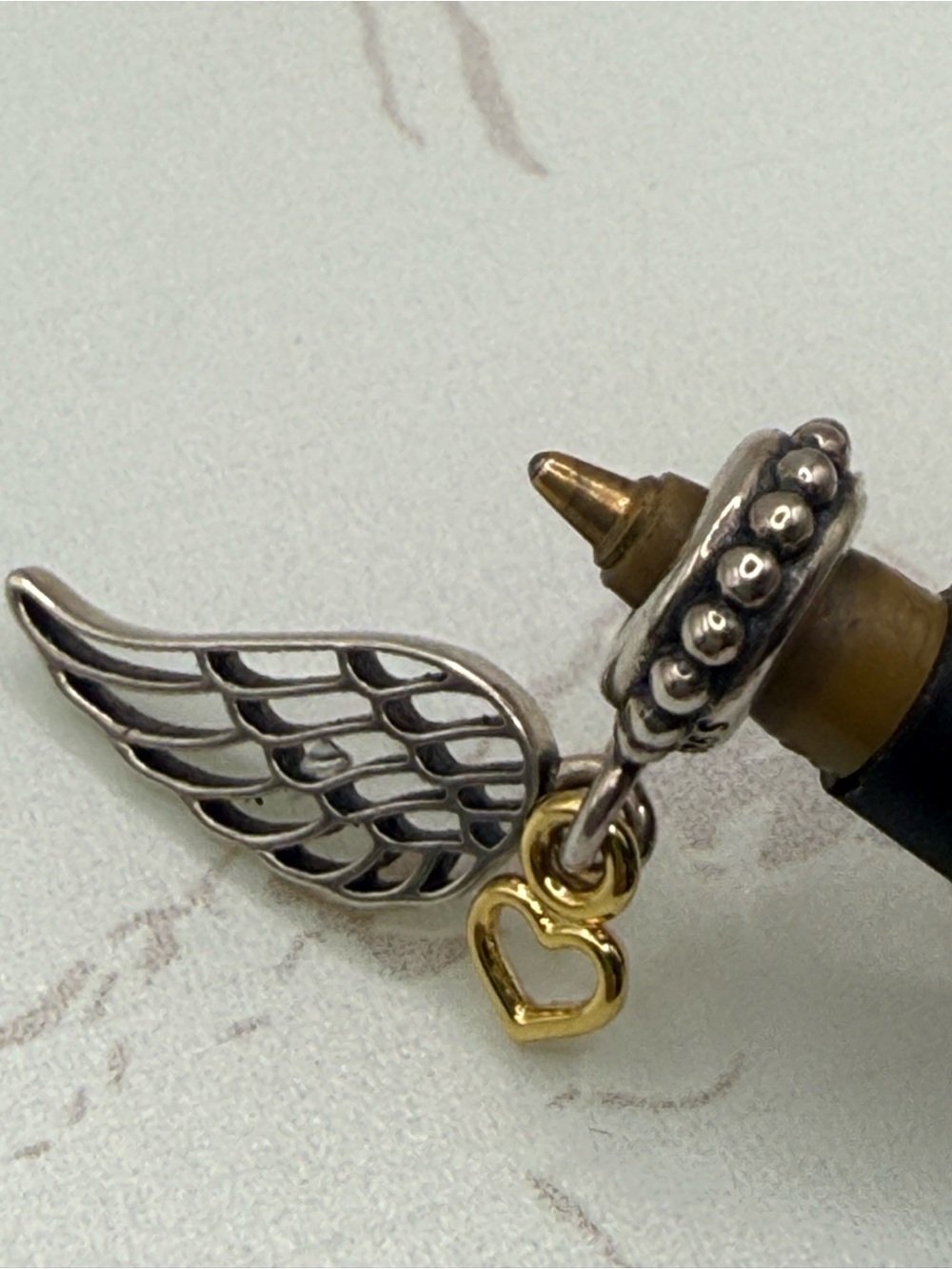 Pandora Angel Wing w Gold Open Heart Charm